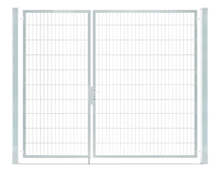 Deutsche Zauntechnik Doppelstabmattenzaun Doppeltor VARIO compact M/L - Gartentor / Metallzaun - silber - 276 x 200 cm