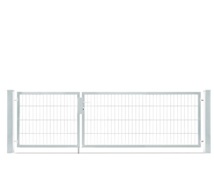 Deutsche Zauntechnik Doppelstabmattenzaun Doppeltor VARIO compact M/XL - Gartentor / Metallzaun - silber - 306 x 80 cm