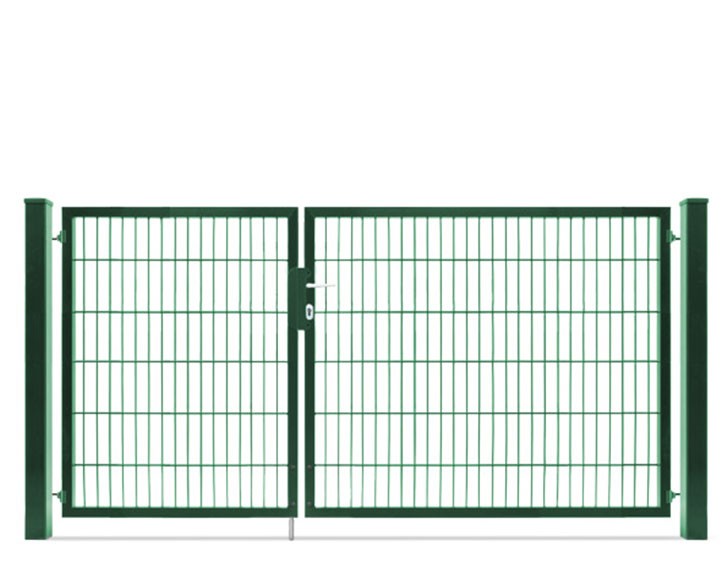 Deutsche Zauntechnik Doppelstabmattenzaun Doppeltor VARIO compact M/XL - Gartentor / Metallzaun - moosgrün - 306 x 120 cm