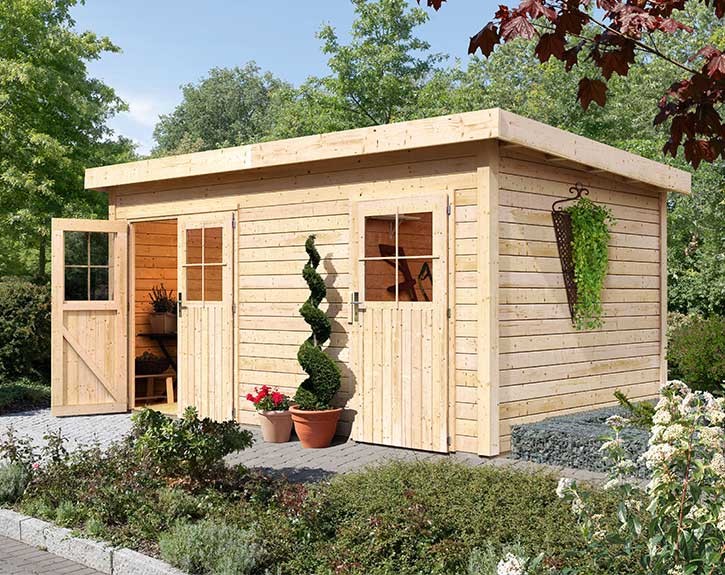 - natur Holz-Gartenhaus Karibu 2-Raum-Gartenhaus - - Elementhaus - Pultdach Mattrup 28mm