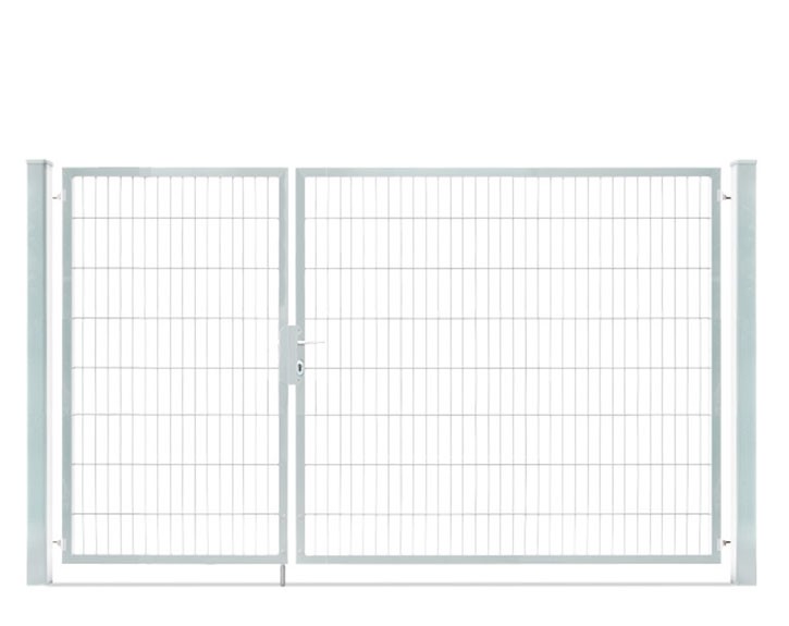 Deutsche Zauntechnik Doppelstabmattenzaun Doppeltor VARIO compact M/XL - Gartentor / Metallzaun - silber - 306 x 160 cm