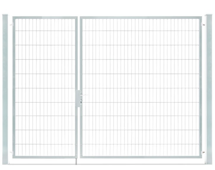 Deutsche Zauntechnik Doppelstabmattenzaun Doppeltor VARIO compact M/XL - Gartentor / Metallzaun - silber - 306 x 200 cm