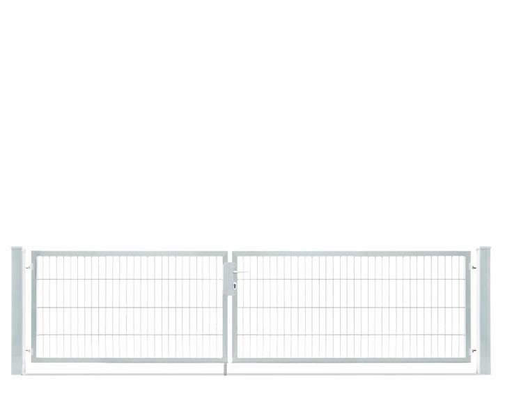 Deutsche Zauntechnik Doppelstabmattenzaun Doppeltor VARIO compact L/XL - Gartentor / Metallzaun - silber - 326 x 80 cm