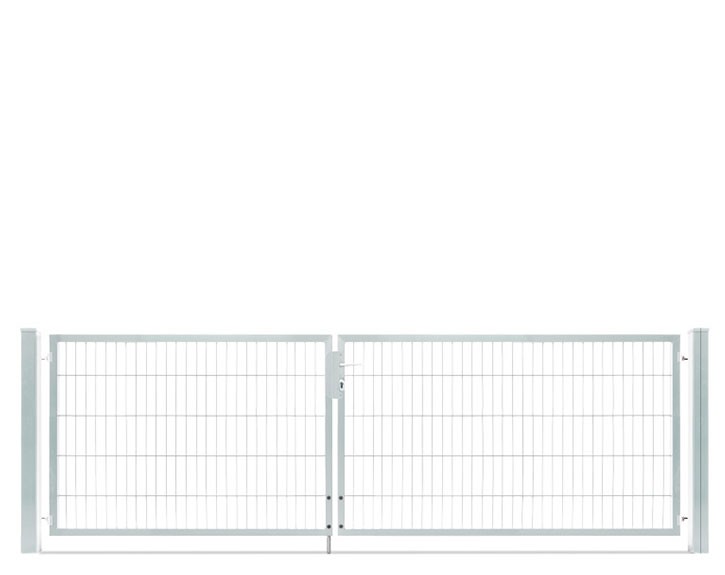 Deutsche Zauntechnik Doppelstabmattenzaun Doppeltor VARIO compact L/XL - Gartentor / Metallzaun - silber - 326 x 100 cm