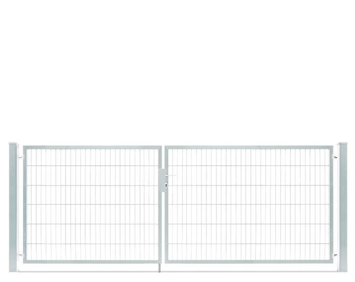 Deutsche Zauntechnik Doppelstabmattenzaun Doppeltor VARIO compact L/XL - Gartentor / Metallzaun - silber - 326 x 120 cm