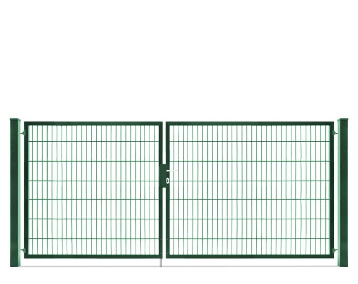 Deutsche Zauntechnik Doppelstabmattenzaun Doppeltor VARIO compact L/XL - Gartentor / Metallzaun - moosgrün - 326 x 140 cm