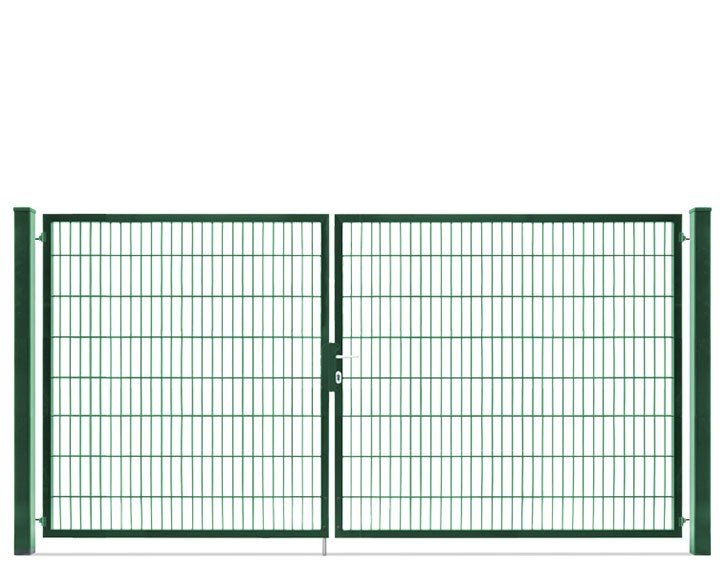 Deutsche Zauntechnik Doppelstabmattenzaun Doppeltor VARIO compact L/XL - Gartentor / Metallzaun - moosgrün - 326 x 160 cm