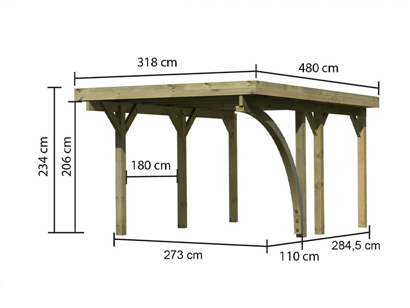11,5cm - Einzelcarport Classic - - Pfosten + Stahl-Dach Holz-Carport 1B Karibu Einfahrtsbogen