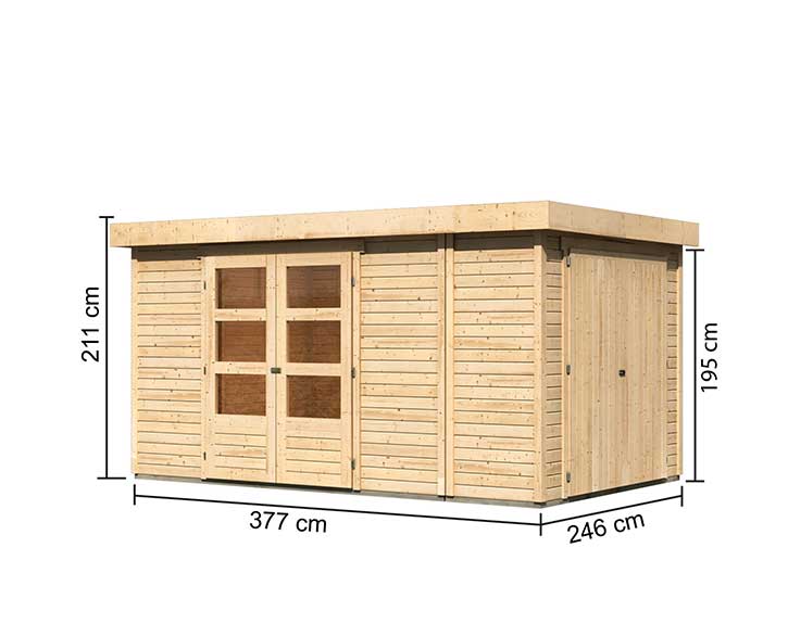 Karibu Holz-Gartenhaus - - 19mm Anbauschrank 6 Elementhaus - Flachdach natur Retola 