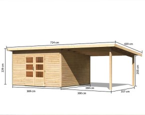 Karibu Holz-Gartenhaus Northeim 5 + 3,3m Anbaudach - 38mm Elementhaus - Pultdach - natur