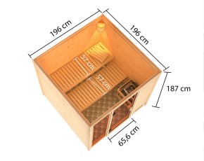 Karibu Innensauna Jutta + Fenster + 9kW Saunaofen + integrierte Steuerung - 38mm Blockbohlensauna - niedrige Deckenhöhe