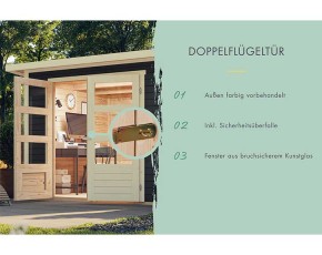 Karibu Holz-Gartenhaus Kerko 5 + 2,8m Anbaudach - 19mm Elementhaus - Flachdach - terragrau