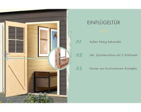 Karibu Holz-Gartenhaus Neuruppin 3 + 3,2m Anbaudach + Rückwand - 28mm Elementhaus - Flachdach - terragrau
