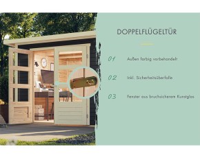 Karibu Holz-Gartenhaus Askola 6 + 2,8m Anbaudach - 19mm Elementhaus - Flachdach - terragrau