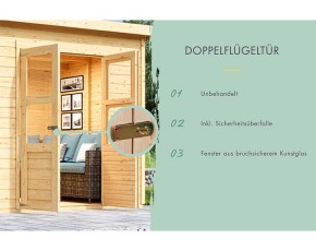 Karibu Holz-Gartenhaus Merseburg 2 + 1,44m Anbaudach - 14mm Elementhaus - Geräteschuppen - Pultdach - natur