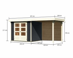 Karibu Holz-Gartenhaus Askola 3 + 2,4m Anbaudach + Rückwand - 19mm Elementhaus - Flachdach - anthrazit