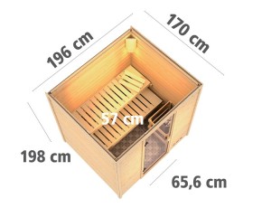 Karibu Innensauna Anja + 9kW Saunaofen + externe Steuerung - 38mm Blockbohlensauna - Energiespartür