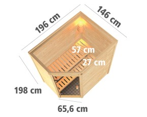 Karibu Innensauna Svea - 38mm Blockbohlensauna - Ganzglastür bronziert - Ecksauna