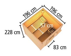 Karibu Gartensauna Banda 1 + 9kW Saunaofen + externe Steuerung + Zubehörset - 38mm Saunahaus - Pultdach - Energiespartür - natur