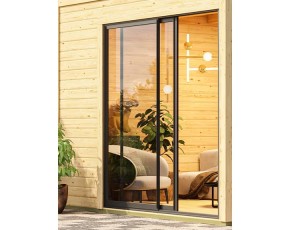 Karibu Gartensauna Bombay + Vorraum + 9kW Saunaofen + externe Steuerung + Zubehörset- 73mm Saunahaus - Flachdach - schwarz