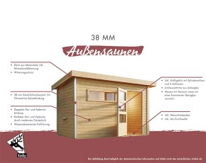 Karibu Gartensauna Bellary + Vordach + Dachfolie + 9kW Bio-Kombiofen + externe Steuerung + Zubehör - 38mm Saunahaus - Flachdach - natur