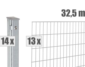 Deutsche Zauntechnik Doppelstabmattenzaun Komplettset MORITZ - Metallzaun - silber - 32,5 x 1,8 m