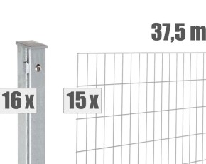 Deutsche Zauntechnik Doppelstabmattenzaun Komplettset MORITZ - Metallzaun - silber - 37,5 x 1,6 m