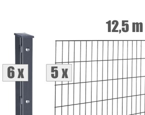 Deutsche Zauntechnik Doppelstabmattenzaun Komplettset MORITZ S - Metallzaun - anthrazit - 12,5 x 1,6 m