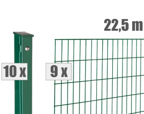 Deutsche Zauntechnik Doppelstabmattenzaun Komplettset MORITZ S - Metallzaun / Vorgartenzaun - moosgrün - 22,5 x 1,2 m