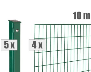 Deutsche Zauntechnik Doppelstabmattenzaun Komplettset MAX S - Metallzaun - moosgrün - 10 x 1,6 m