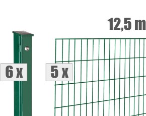 Deutsche Zauntechnik Doppelstabmattenzaun Komplettset MAX S - Metallzaun - moosgrün - 12,5 x 1,6 m