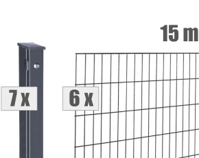 Deutsche Zauntechnik Doppelstabmattenzaun Komplettset MAX S - Metallzaun - anthrazit - 15 x 1,6 m