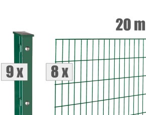 Deutsche Zauntechnik Doppelstabmattenzaun Komplettset MAX S - Metallzaun - moosgrün - 20 x 1,4 m