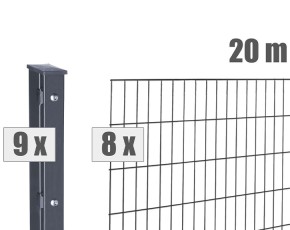 Deutsche Zauntechnik Doppelstabmattenzaun Komplettset MAX S - Metallzaun - anthrazit - 20 x 1,4 m