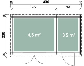 Finnhaus Wolff Holz-Gartenhaus Geeltje 4323 28 + Fußboden - 28mm Blockbohlenhaus - 2-Raum-Gartenhaus - Pultdach - natur