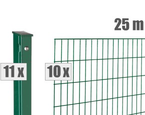 Deutsche Zauntechnik Doppelstabmattenzaun Komplettset MAX S - Metallzaun / Vorgartenzaun - moosgrün - 25 x 0,8 m