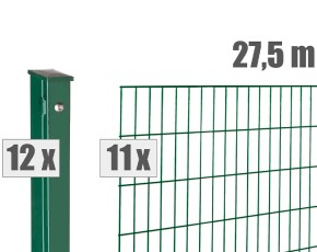 Deutsche Zauntechnik Doppelstabmattenzaun Komplettset MAX S - Metallzaun / Vorgartenzaun - moosgrün - 27,5 x 0,8 m