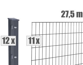 Deutsche Zauntechnik Doppelstabmattenzaun Komplettset MAX S - Metallzaun / Vorgartenzaun - anthrazit - 27,5 x 0,8 m