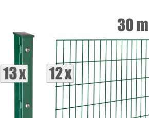 Deutsche Zauntechnik Doppelstabmattenzaun Komplettset MAX S - Metallzaun / Vorgartenzaun - moosgrün - 30 x 0,8 m