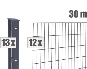 Deutsche Zauntechnik Doppelstabmattenzaun Komplettset MAX S - Metallzaun / Vorgartenzaun - anthrazit - 30 x 0,8 m