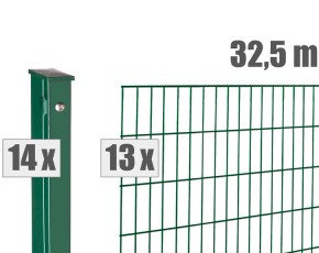 Deutsche Zauntechnik Doppelstabmattenzaun Komplettset MAX S - Metallzaun / Vorgartenzaun - moosgrün - 32,5 x 0,8 m