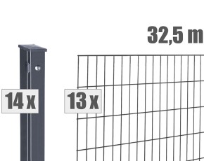 Deutsche Zauntechnik Doppelstabmattenzaun Komplettset MAX S - Metallzaun / Vorgartenzaun - anthrazit - 32,5 x 1,0 m