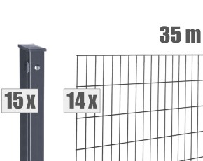 Deutsche Zauntechnik Doppelstabmattenzaun Komplettset MAX S - Metallzaun / Vorgartenzaun - anthrazit - 35 x 0,8 m