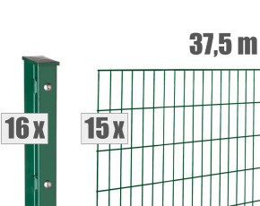 Deutsche Zauntechnik Doppelstabmattenzaun Komplettset MAX S - Metallzaun / Vorgartenzaun - moosgrün - 37,5 x 0,8 m