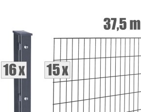 Deutsche Zauntechnik Doppelstabmattenzaun Komplettset MAX S - Metallzaun / Vorgartenzaun - anthrazit - 37,5 x 1,0 m