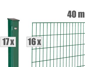 Deutsche Zauntechnik Doppelstabmattenzaun Komplettset MAX S - Metallzaun / Vorgartenzaun - moosgrün - 40 x 0,8 m