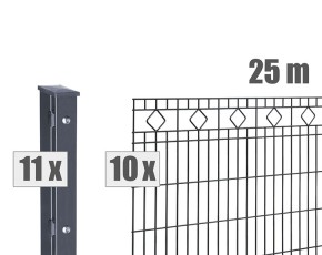 Deutsche Zauntechnik Schmuckzaun Komplettset Residenz standard GIRONA - Metallzaun / Vorgartenzaun - anthrazit - 25 x 0,8 m