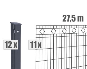 Deutsche Zauntechnik Schmuckzaun Komplettset Residenz standard GIRONA - Metallzaun / Vorgartenzaun - anthrazit - 27,5 x 0,8 m