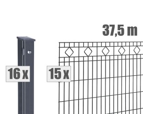 Deutsche Zauntechnik Schmuckzaun Komplettset Residenz standard GIRONA - Metallzaun / Vorgartenzaun - anthrazit - 37,5 x 0,8 m