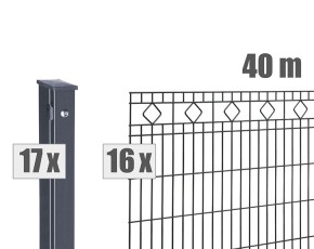 Deutsche Zauntechnik Schmuckzaun Komplettset Residenz standard GIRONA - Metallzaun / Vorgartenzaun - anthrazit - 40 x 1,0 m